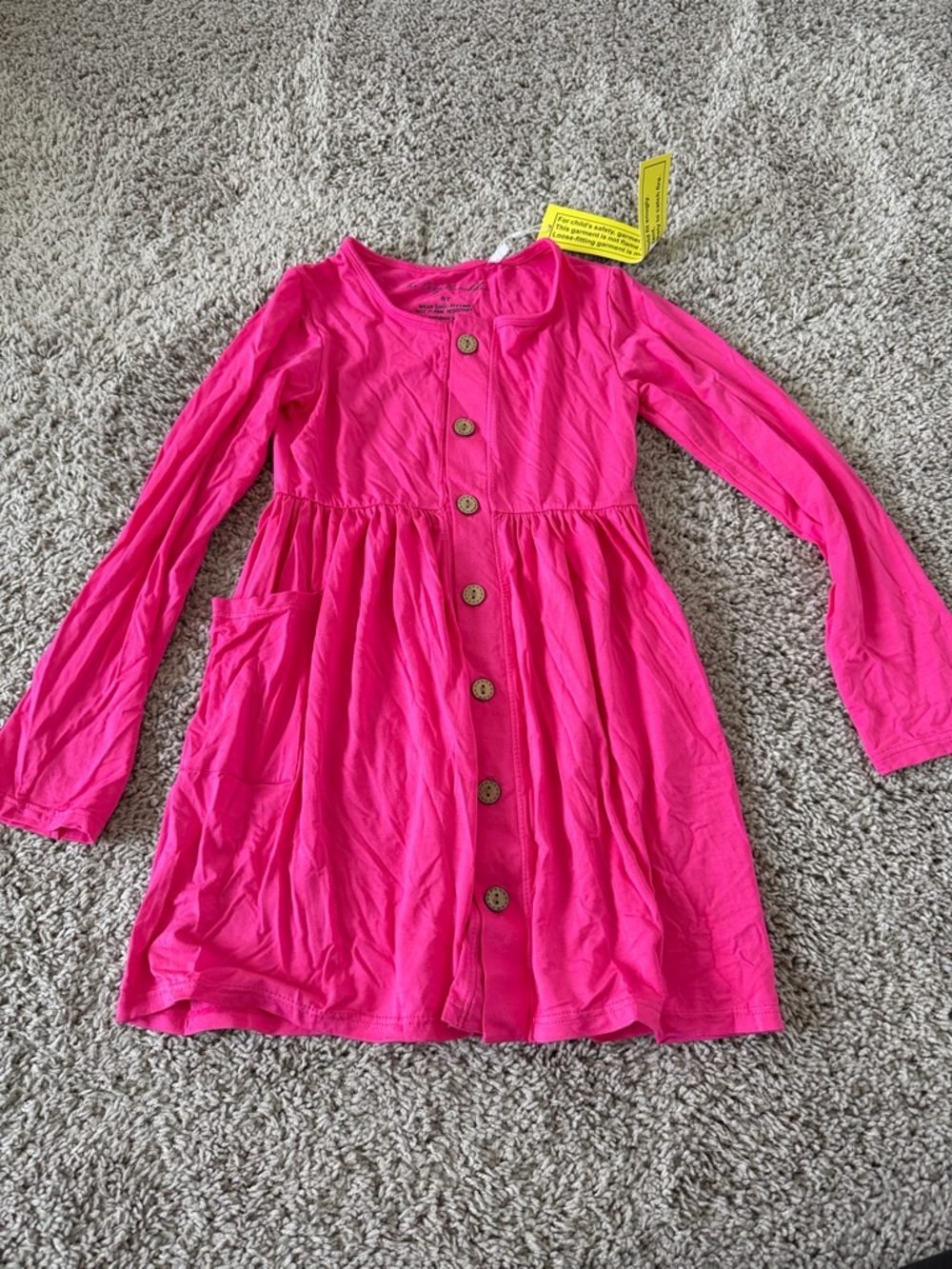 NWT The Cozy Munchkin Hot Pink Long Sleeve Button Bamboo Dress